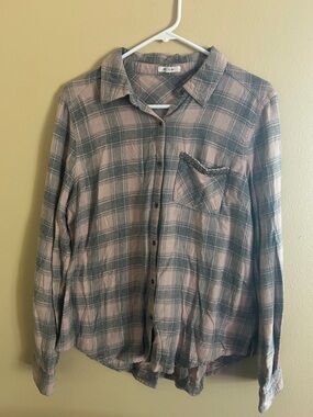 Maurices Pink and Gray Plaid Button-Down Shirt